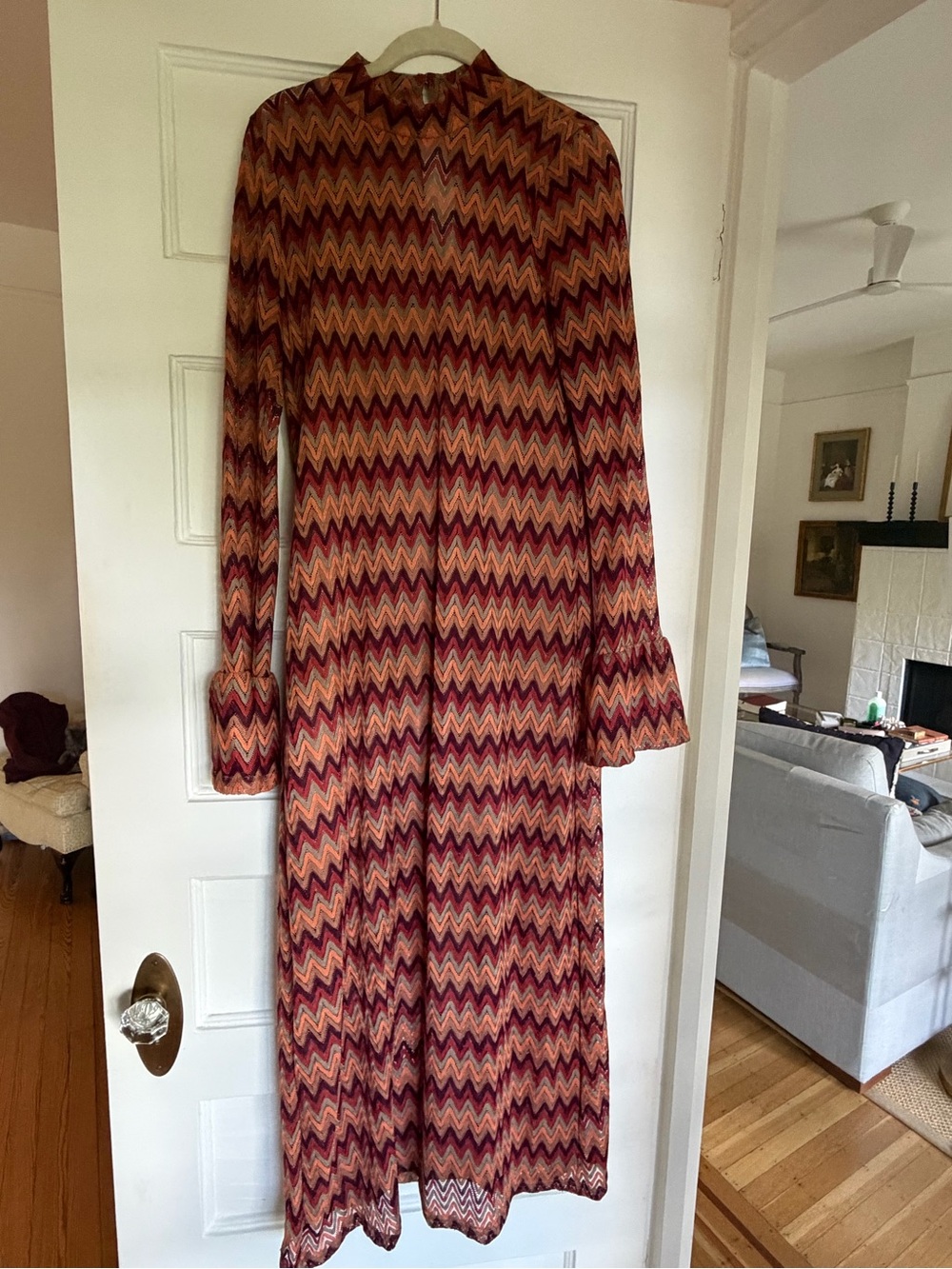 En Saison Chevron Zigzag Maxi Dress in Burgundy, Orange and Cream